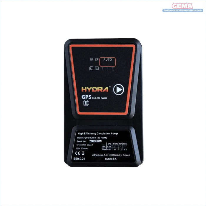 Schwarze Hydra GPS Solarheizungspumpe mit PWM-Steuerung und roter Zierleiste