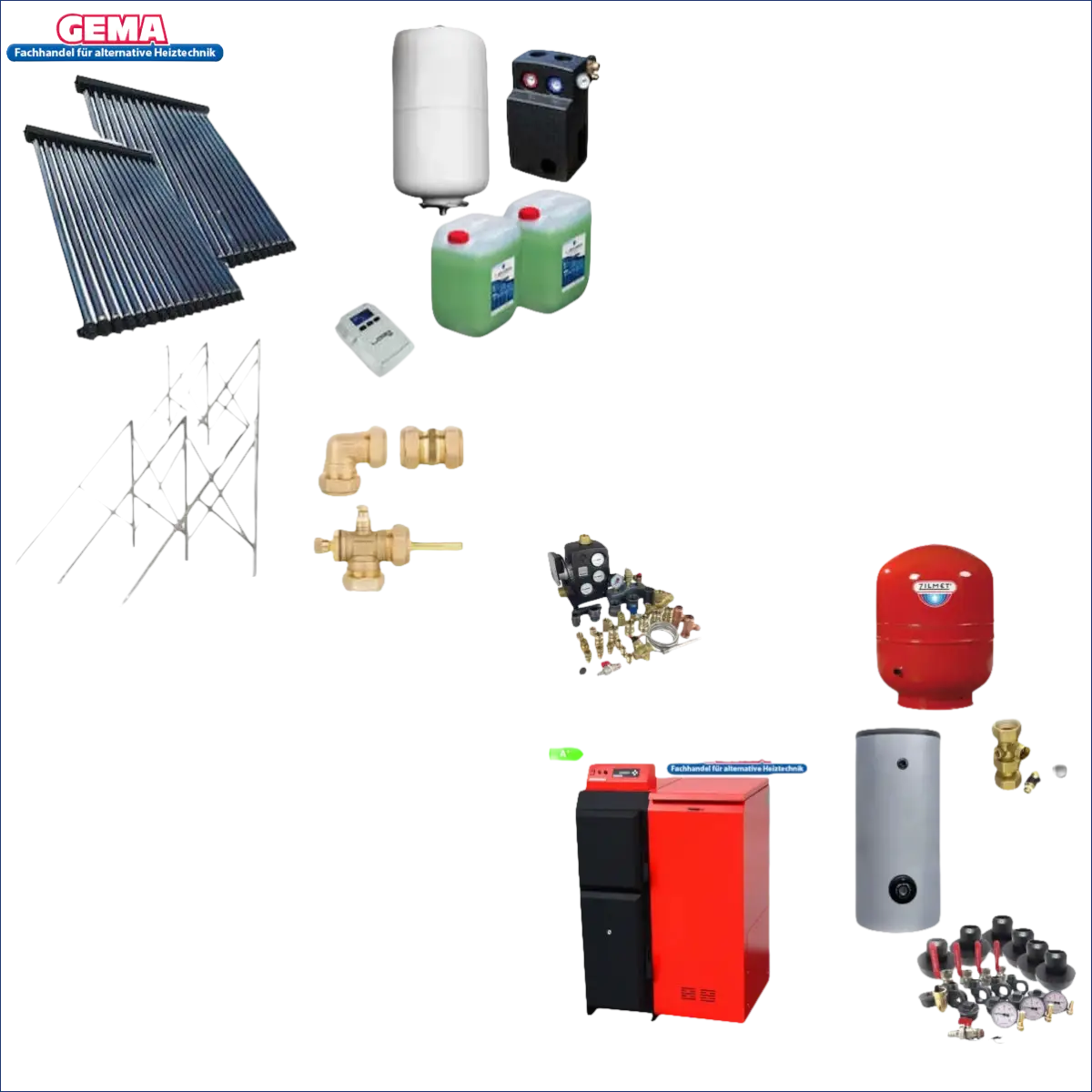 Solarthermische Systemkomponenten für Pelletheizung Komplettpaket mit Thermoflux Pelling ECO 25