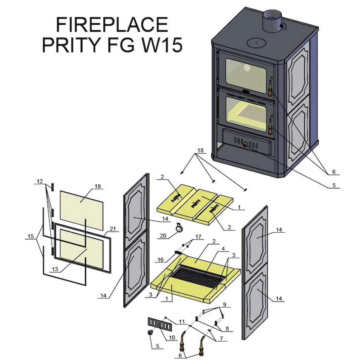 Piec wodny opalany drewnem z komorą pieczenia Prity FGW15 - 19,8 kW