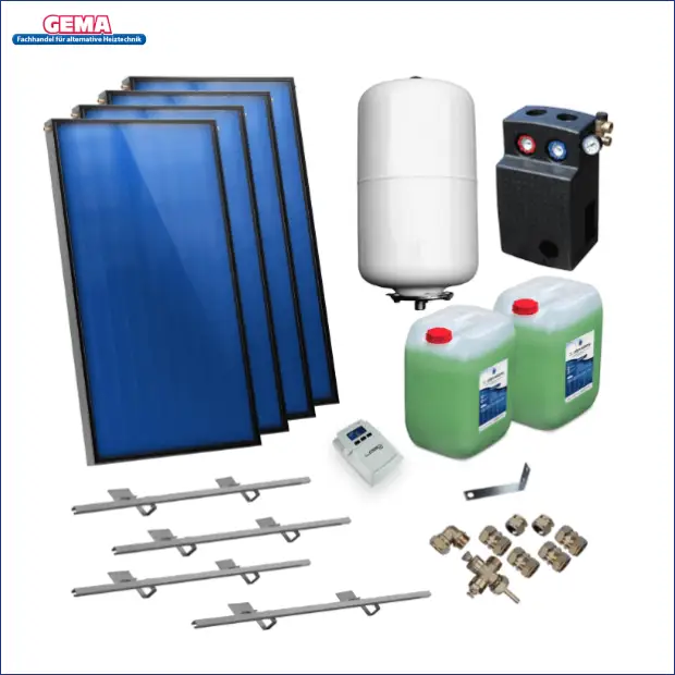 Solarpaket Flachkollektoren AMX 2.38 von Sunex 9.52 m² Schrägdach - GEMA Shop