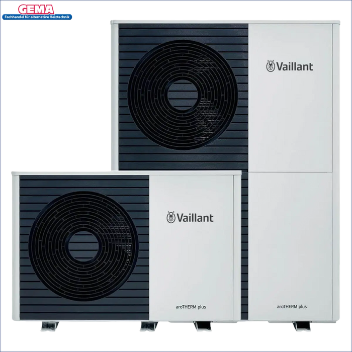 Zwei weiße und schwarze Vaillant Wärmepumpen aroTHERM plus für effiziente Heizung