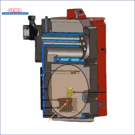Diagramm des Pelletheizungssystems Thermoflux Pelling 25/75 plus Hygienespeicher mit 1 WT
