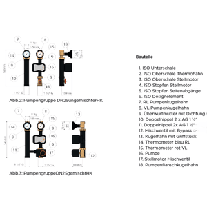 Technische Zeichnung der Wita Pumpengruppe DN25 mit 3-Wege-Mischer, Stellmotor und Pumpenkomponenten 🔧💧