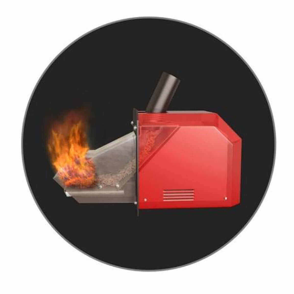 Roter Pelletkessel mit Flammen für effiziente Heizung, Attack SLX Kombikessel 35 kW