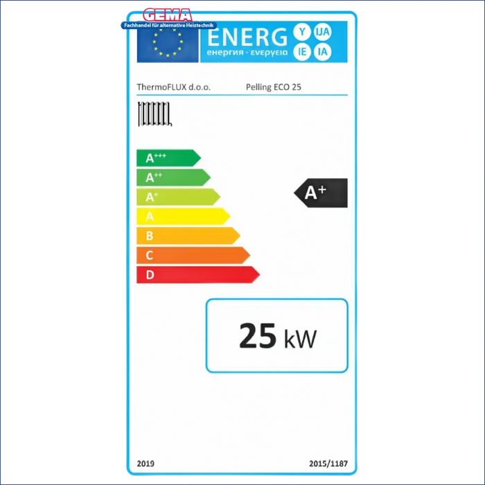 Energieeffizienzlabel für Heizgerät Thermoflux Pelling 25/75 plus Hygienespeicher mit 1 WT