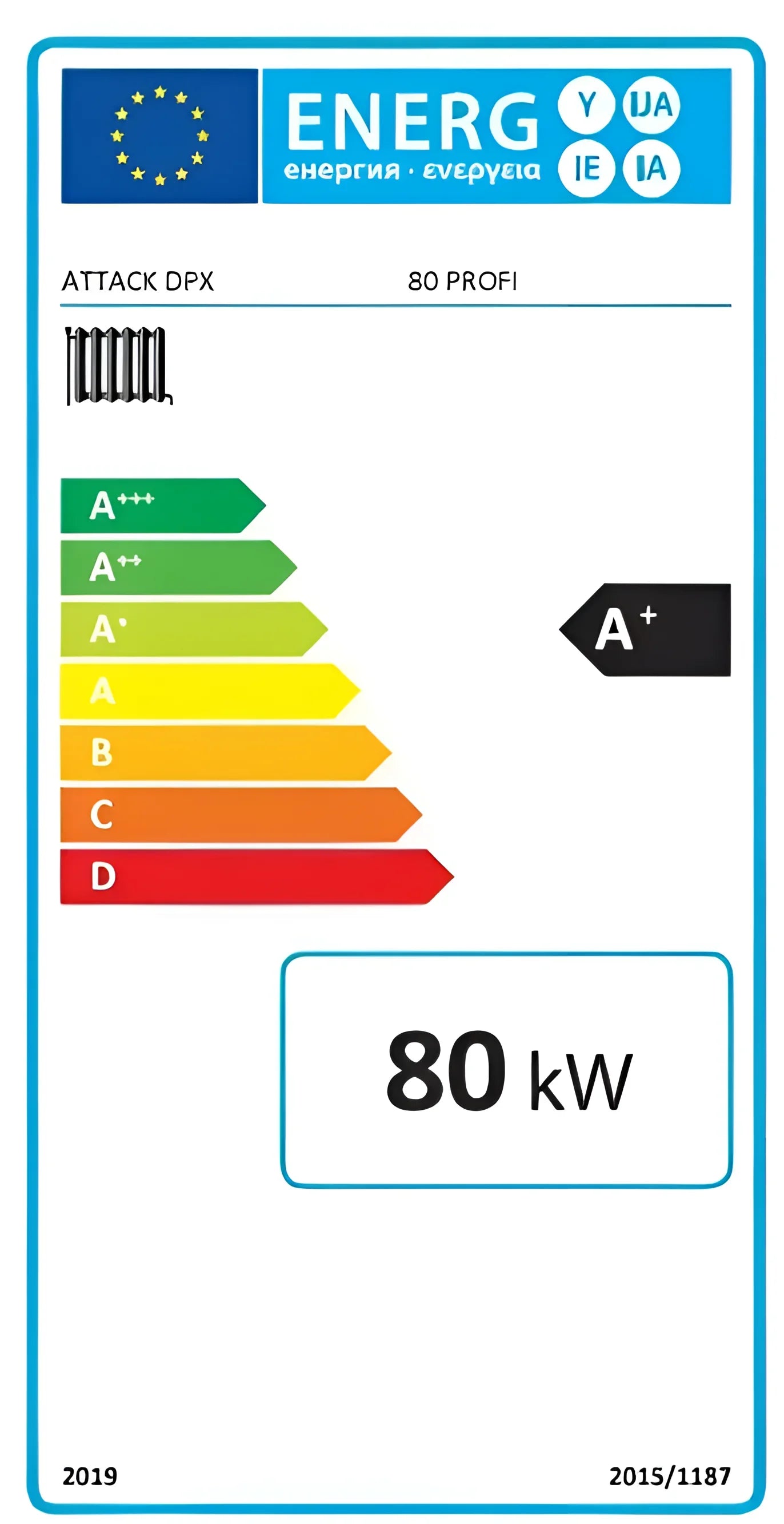 Energieeffizienzlabel für Attack DPX Profi Holzvergaser mit bedienerfreundlicher PID-Regelung