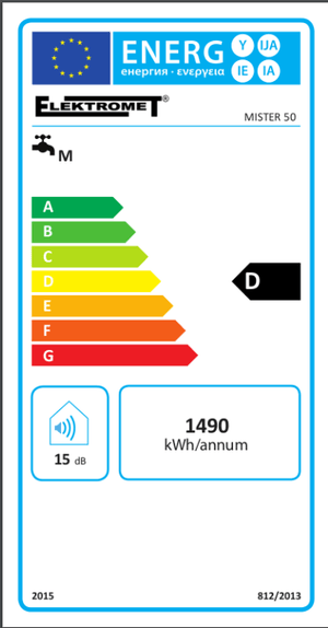 Energieeffizienzlabel für Wassererhitzer Elektro Hängespeicher 20-140 Liter