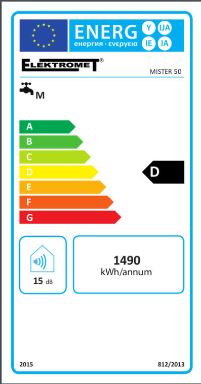 Energieeffizienzlabel für Wassererhitzer Elektro Hängespeicher 20-140 Liter