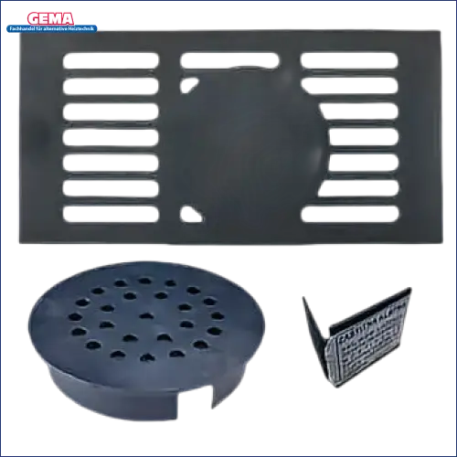 Schwarzer Metallablaufdeckel für Thermoflux Pelling 25/230 mit Pufferspeicher