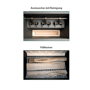 Innenansicht des Holzvergaser ROJEK PK BIO 20 kW mit Brennholzfeuerraum
