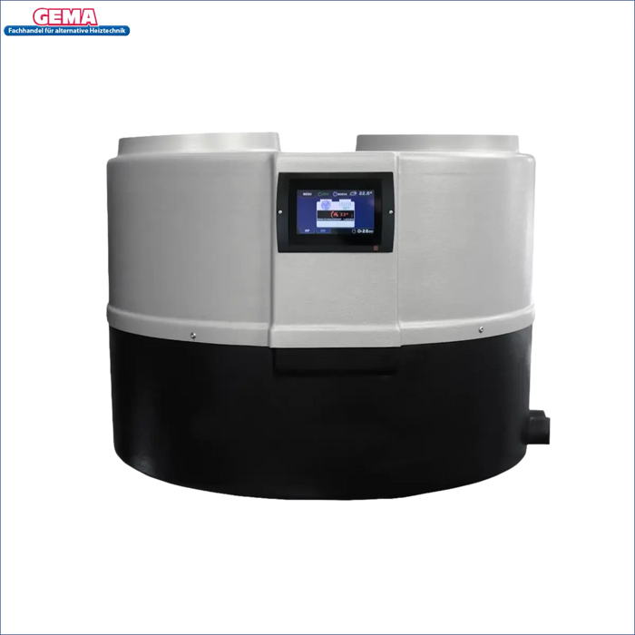 Zweifarbige Zylindermaschine mit Digitalanzeige für Brauchwasser und Heizungswärmepumpe