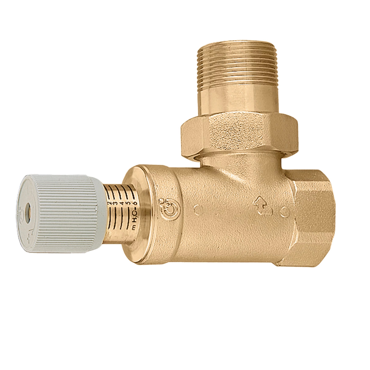 Elegantes Differenzdruck-Überströmventil mit präziser Gradskala für luxuriöse und effiziente Systemsteuerung.