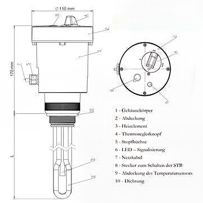 Cartouche de chauffage réglable 6 kW Cartouche de chauffage électrique adaptée aux PV