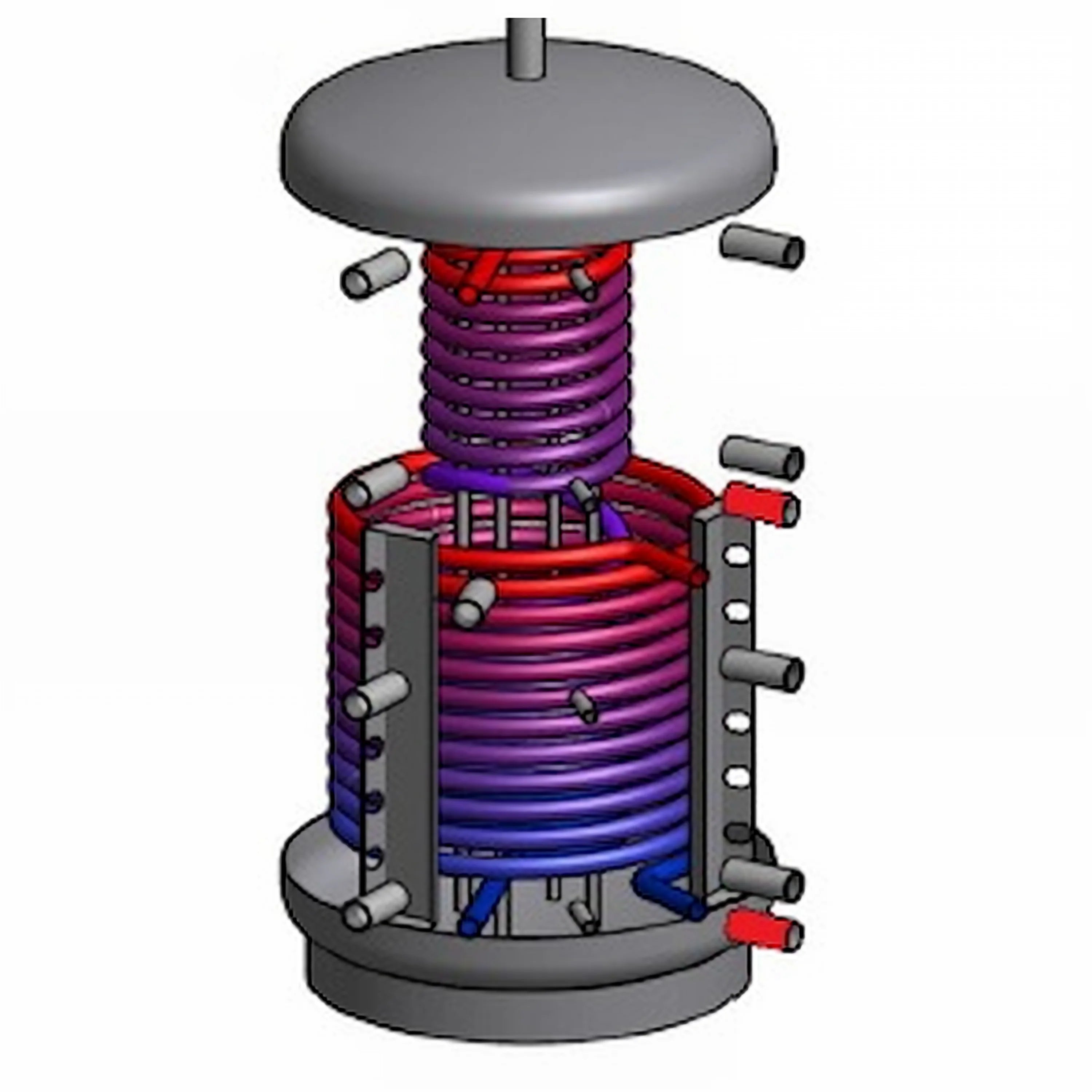 Ansicht eines Hygienespeicher mit 2 Wärmetauschern und interner Coiling-Technologie
