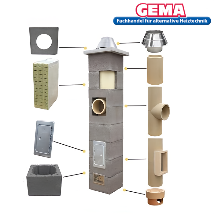 8m DN180 Schornstein Bausatz 3-Schalig Massiv
