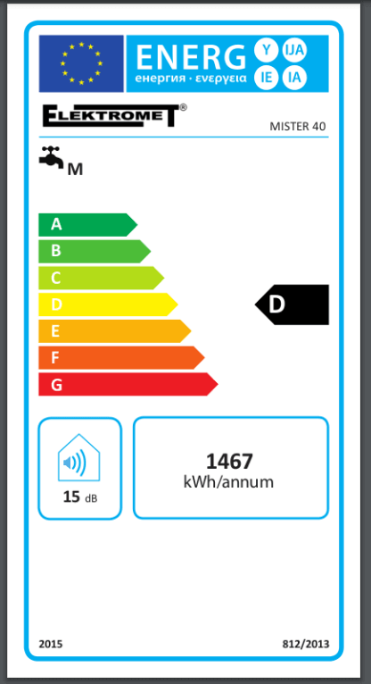 Energieeffizienzlabel für Wassererhitzer Elektro Hängespeicher 20-140 Liter