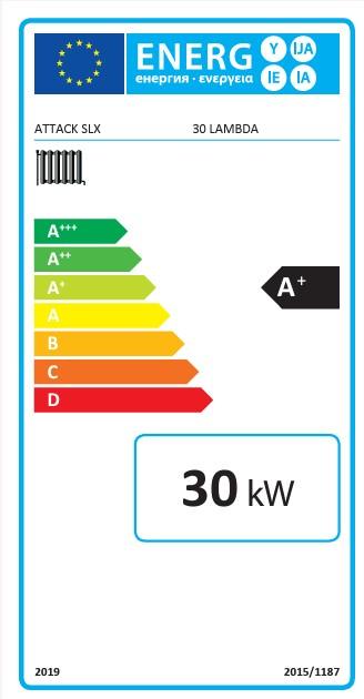 Energieeffizienzlabel für Heizgerät Holzvergaser Attack SLX Lambda Touch 30 kW