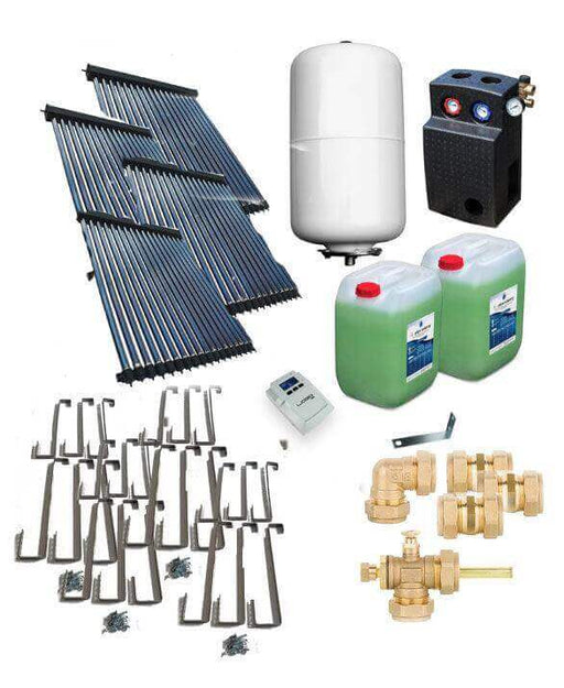 Solarpaket Röhrenkollektor HP30 🏠 19,56 m² ✅ - Komplette Installationsteile für effiziente 🌞 Energie-Nutzung und Warmwasserbereitung.