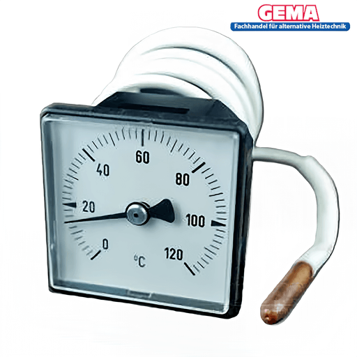 Analoges Thermometer 📏 für Kesseltemperaturmessung, zeigt 🥵 bis 120 °C. Ideal für Defro DS Heizkessel.