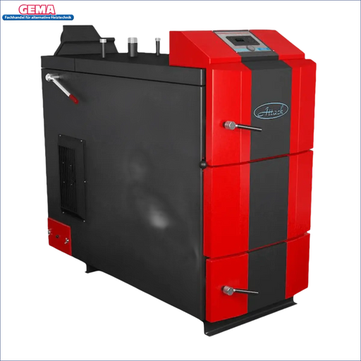 Roter und schwarzer Heizkessel Attack DPX Profi 80 kW Holzvergaser