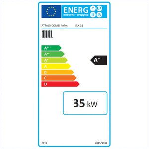 Energieeffizienzlabel für den Attack SLX Kombikessel 35 kW Holz und Pellet