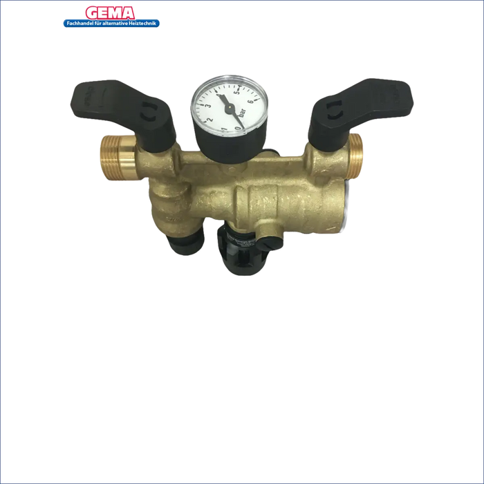 Brass Manifold mit Druckmesser und schwarzen Griffen für Automatische Heizungs-Füllarmatur