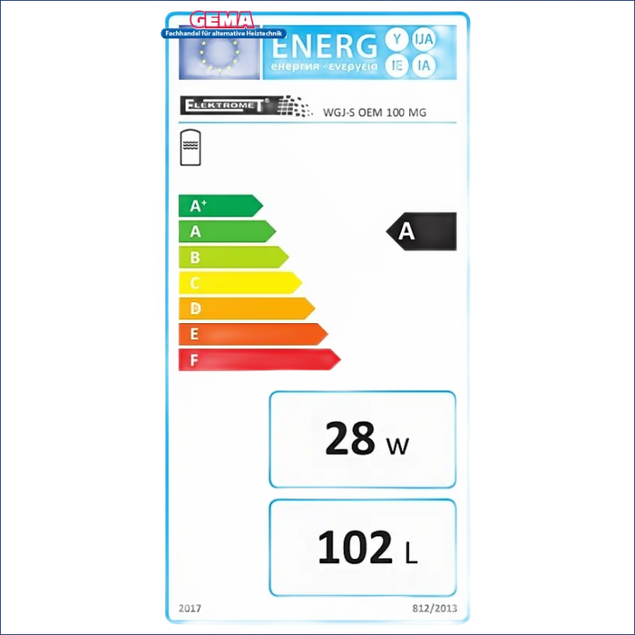 Energieeffizienzlabel für 100-Liter Trinkwasserspeicher mit 2 kW Heizstab