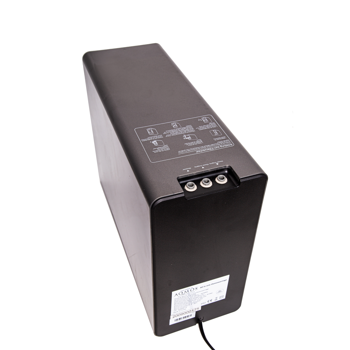 Schwarzer rechteckiger Lautsprecher mit Hinterports für Aqmos All in One Osmoseanlage Piu Pura-600