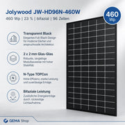 GEMA Shop Jolywood bifaziales Glas-Glas Solarmodul mit 460 Wp in elegantem Full-Black-Design für hohe Effizienz