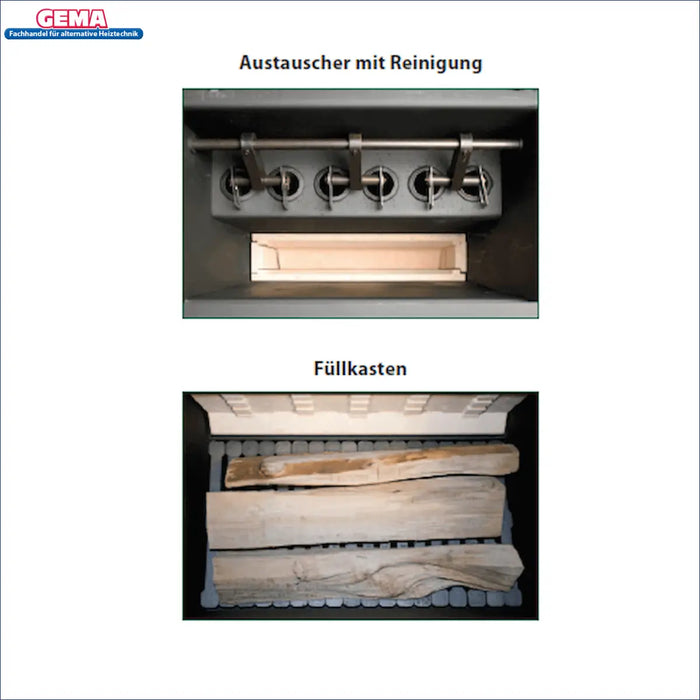 Holzvergaser ROJEK PK BIO 25 kW: Austauscher mit Reinigung und Füllkasten für Brennholz 🔥🌲