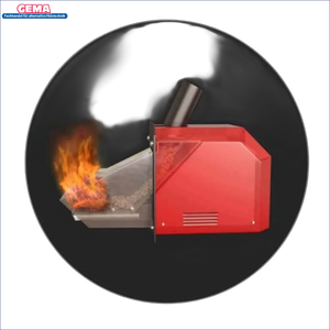 Roter Pelletbrenner mit Flammen im Komplettpaket für Solarthermie und Heizung