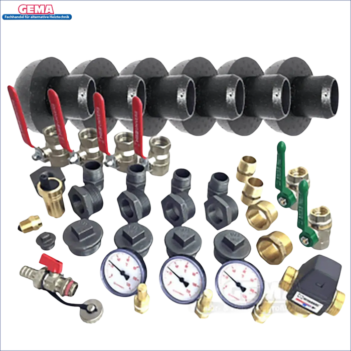 Plumbing manifold mit verschiedenen Fittings für Solaranlagen und Pelletsysteme
