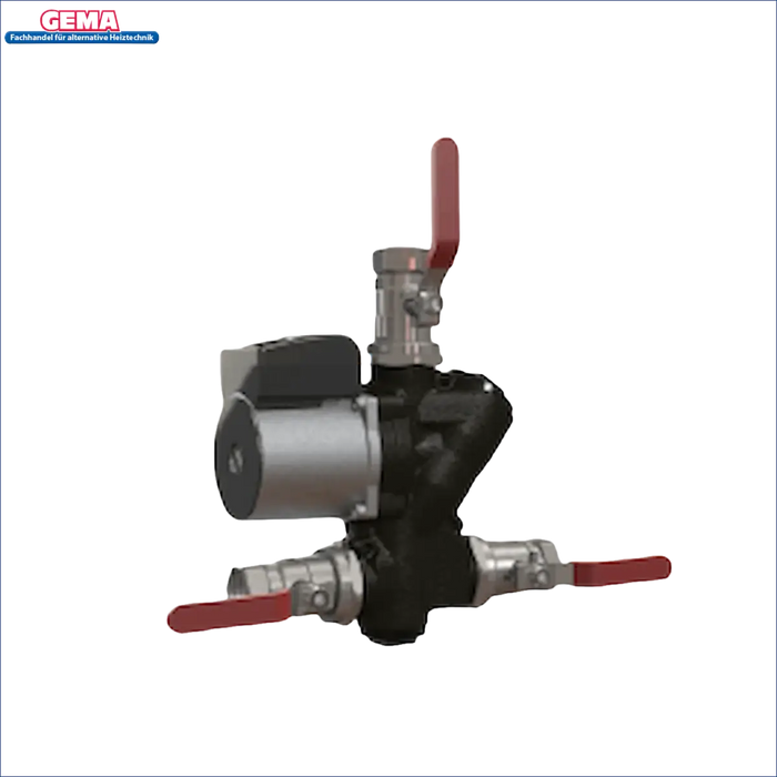Schwarze und silberne Plumbing-Manifold mit roten Griffen für Laddomat 21-60 Heizungsanlagen