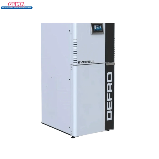 Weißes und schwarzes Heizgerät vom Pelletkessel EVOPELL von Defro 15 kW