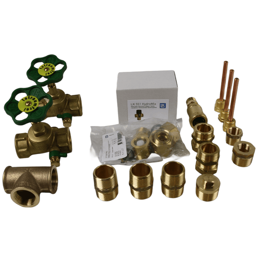 Brass valves and fittings for Sunex Fish S2 X installation 🚰🔧, including HydroMix mixer and shut-off valves.