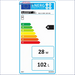 Energieeffizienzlabel für Trinkwasserspeicher 100L, Energiekategorie A, 28W Verbrauch, 102L Kapazität.