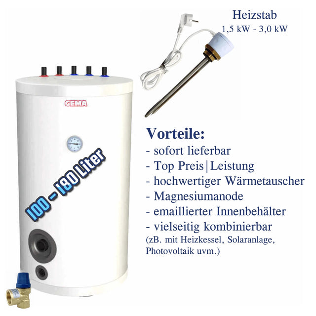 Trinkwasserspeicher Warmwasserspeicher mit Heizstab - GEMA Shop