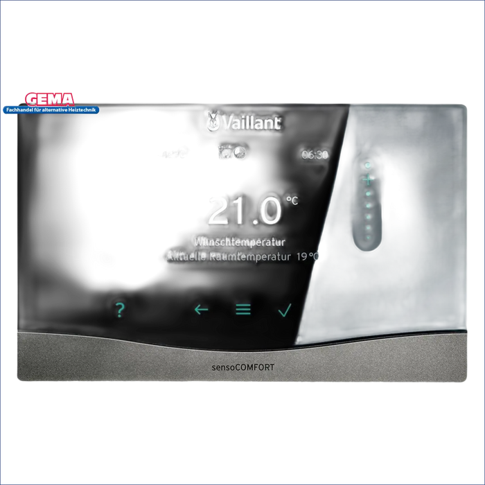 Vaillant sensoCOMFORT Thermostat auf einer Vaillant Gastherme mit Speicher und Regelung