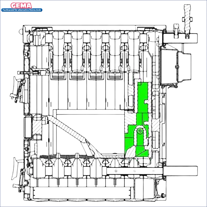 Ansicht eines Cutaways eines Viadrus U32 Schamottsteine Komplett-Engines