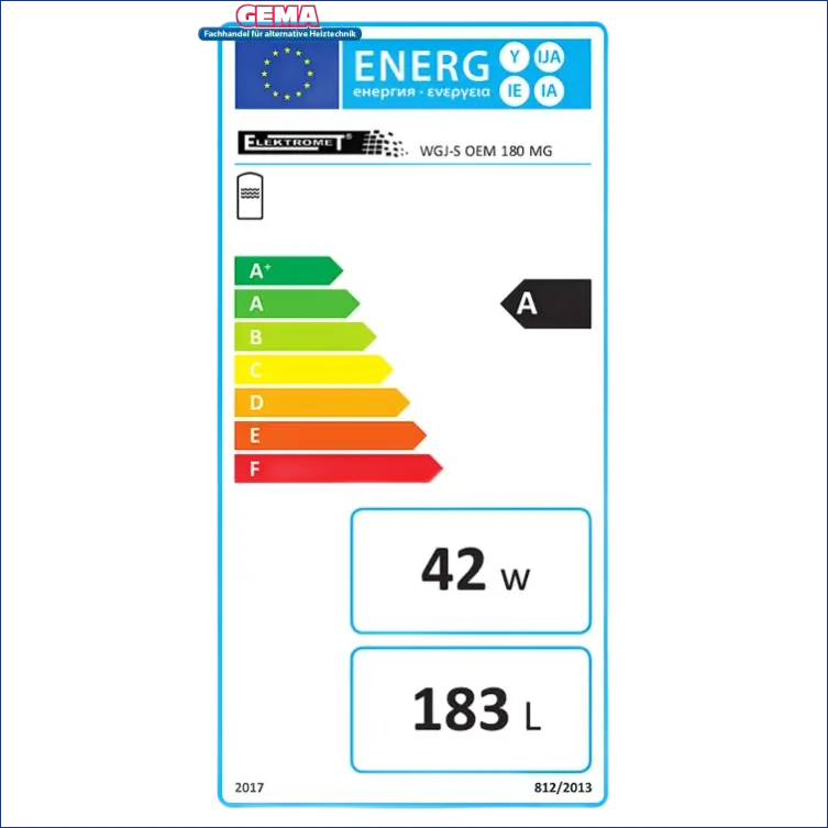Energieeffizienz-Label für Warmwasserspeicher 180 Liter mit großem Wärmetauscher und geringem Wärmeverlust