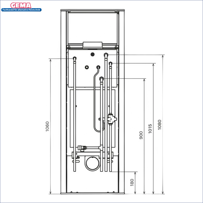 Plumbing diagram with Höhenmaßangaben für Wasserführender Kaminofen Schmitzker Aqua
