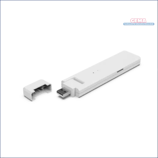 Weißer USB-Dongle mit abgenommenem Deckel für WLAN-Datenübertragung an HM-Mikrowechselrichter